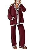 PRETTYGARDEN Lounge Sets for Women Fall 2026 Loungewear 2 Piece Outfits Cardigan Sweaters Track Suit Matching Winter Clothing Wine Red Medium