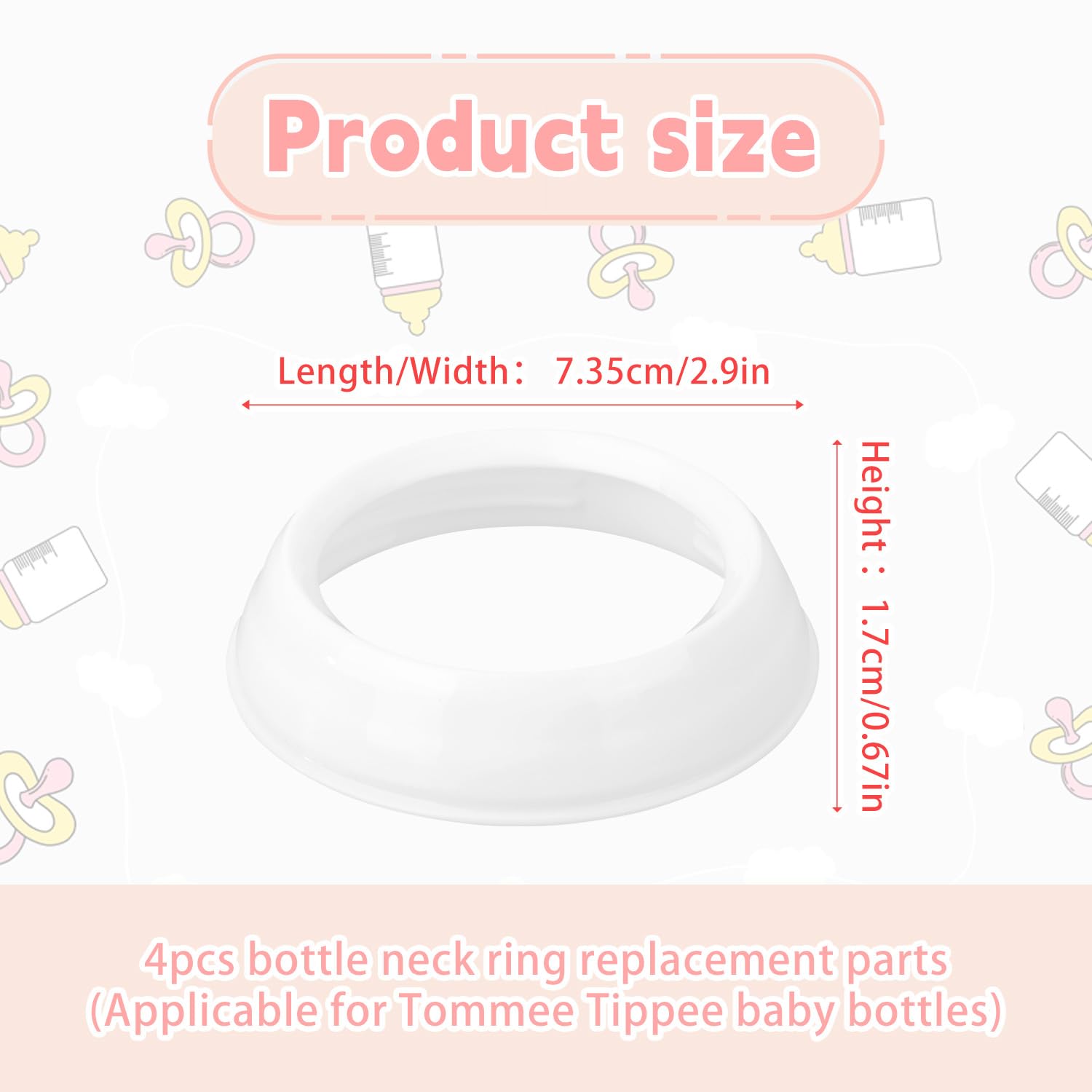 4pcs Replacement Nipple Rings Collars for Tommee Tippee, BPA Free Leakproof Screw Rings Baby Bottle Replacement Parts