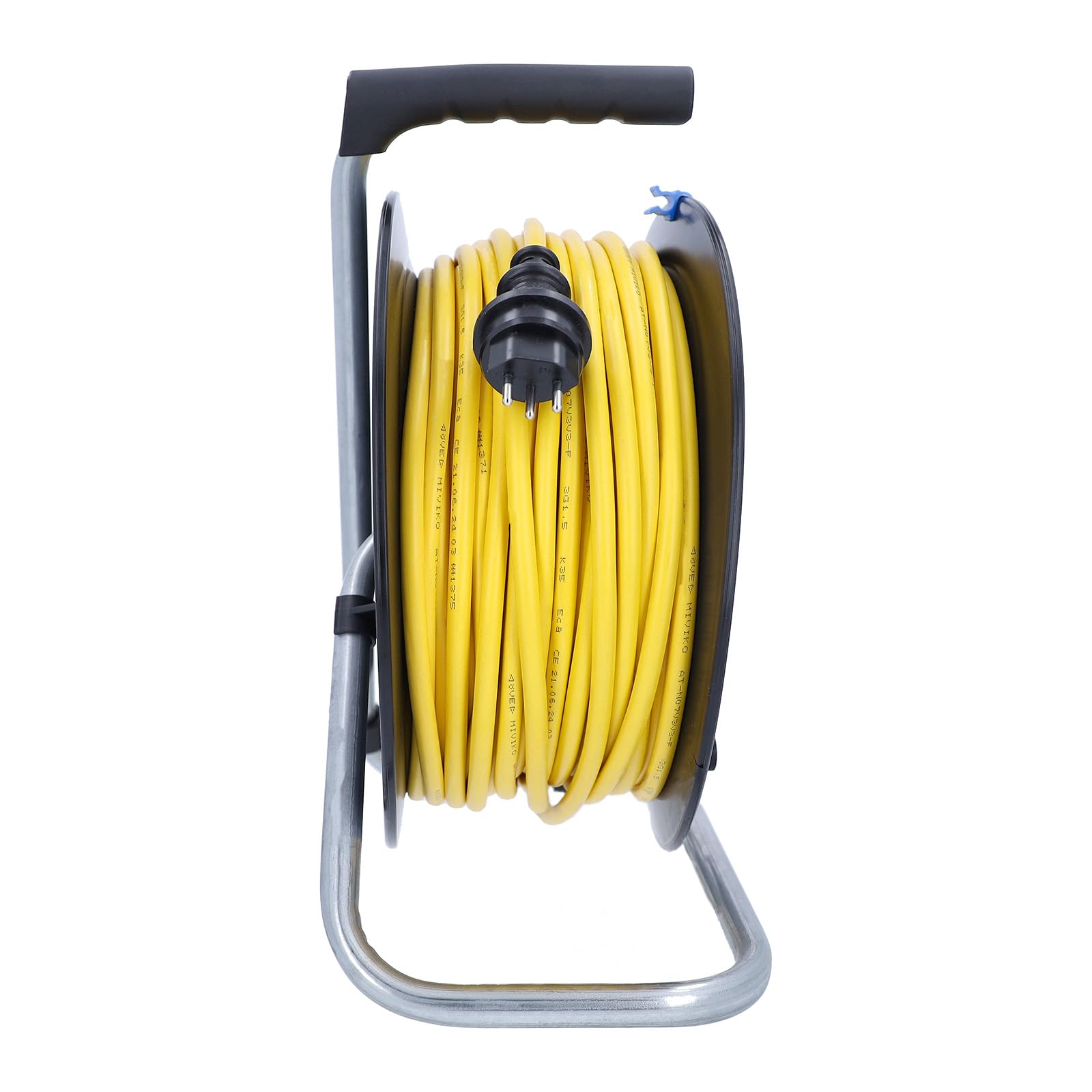 as - Schwabe Kabeltrommel 25 m K35 AT-N07V3V3-F 3G1,5 gelb, IP44 Außenbereich, mit SEV T13 Stecker IP55 und 3x Typ 13 Steckdosen, Thermoschutzschalter, Made in Germany