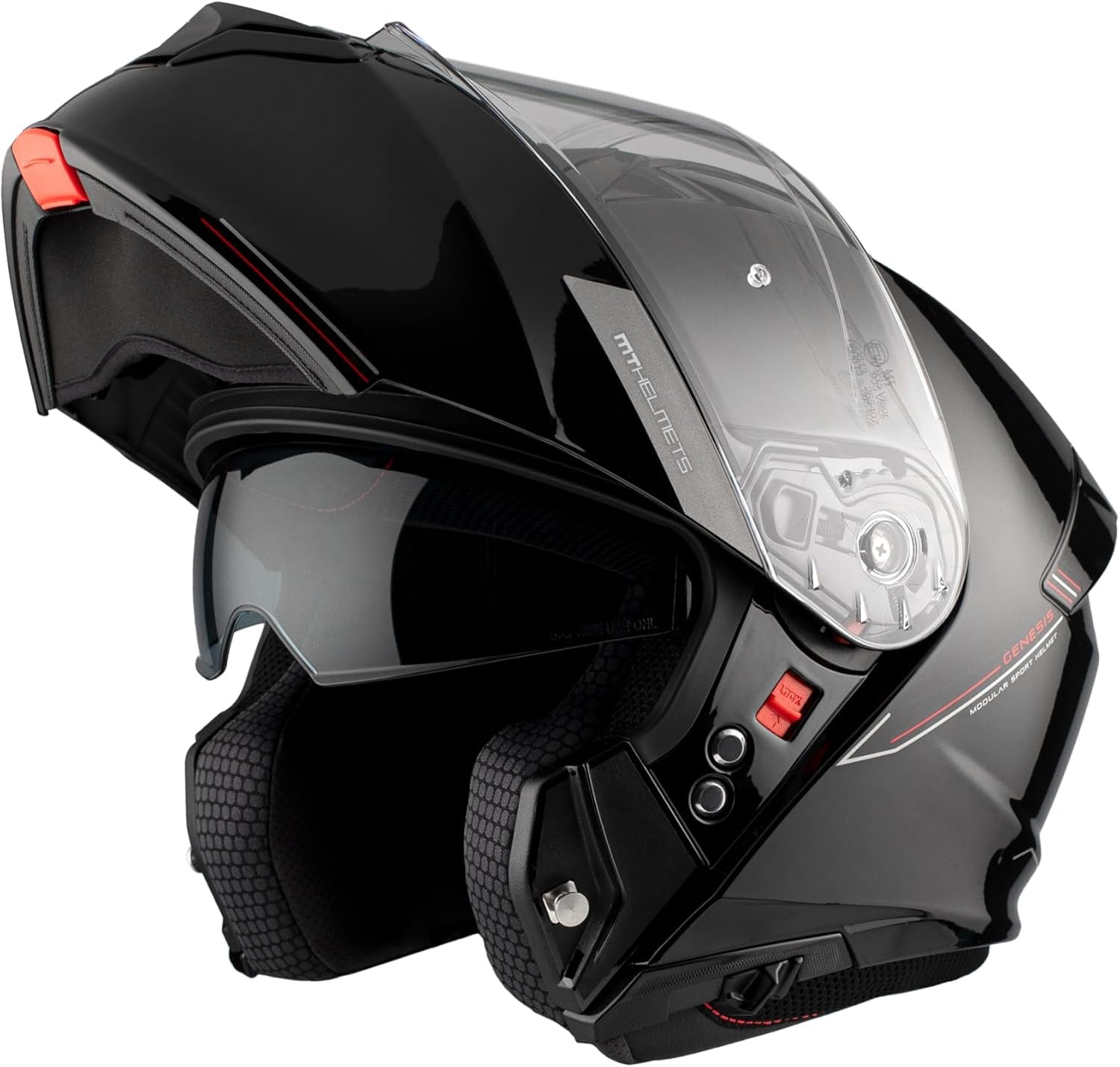 Casco Modular MT Genesis SV Solid Negro Brillo | Casco Modular para Hombre | Transpirable y Lavable | Homologado ECE 22.06 & Dot | Talla S