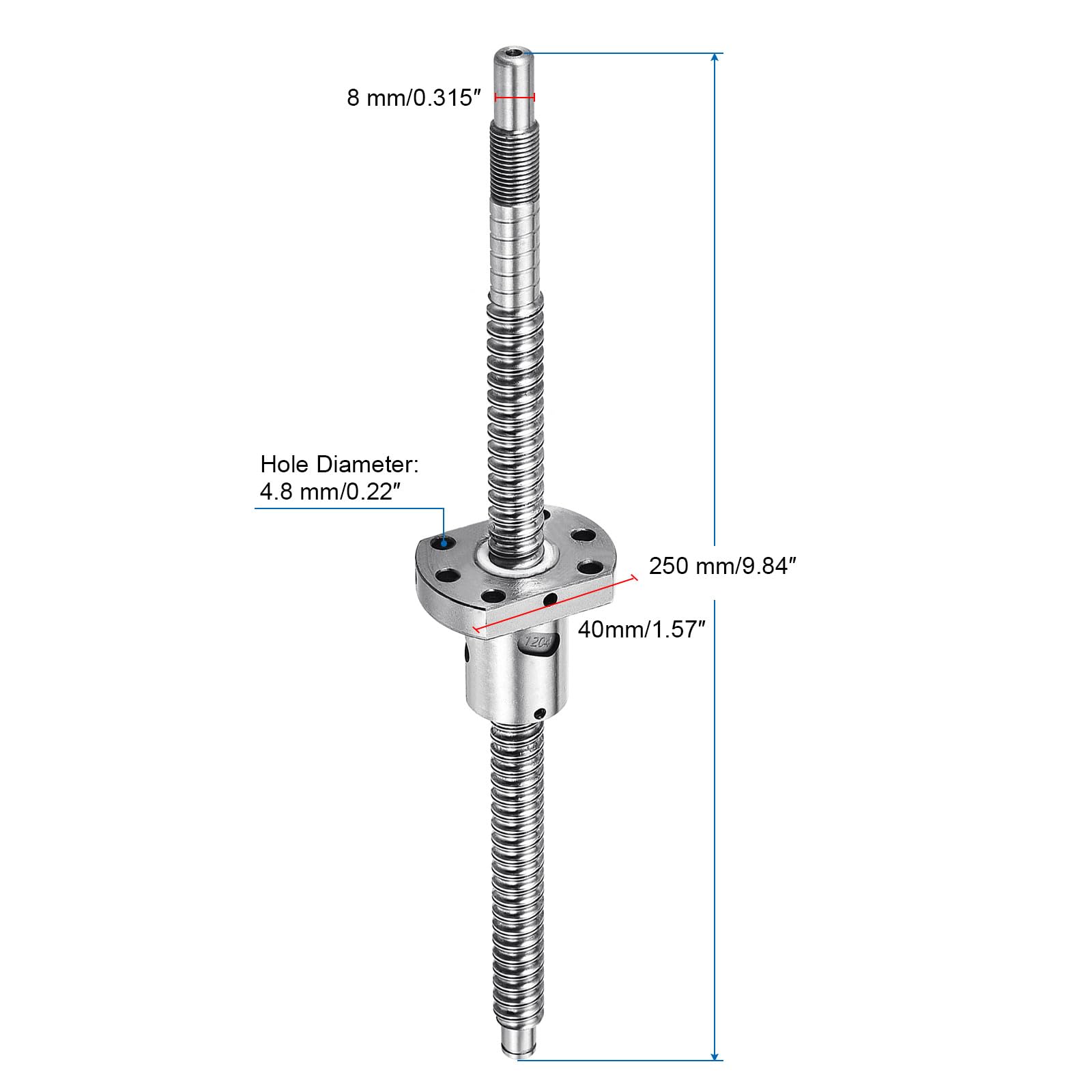 QUARKZMAN Vis à billes SFU1204 (Diamètre 12mm, Pas 4mm, Longueur 250mm) avec écrou de vis à billes Kit de vis à billes anti-jeu standard Usinage d'extrémité pour pièces de machine CNC