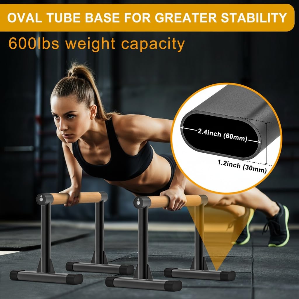 Kipika Parallette Bars für Calisthenics - Push Up & Dip Bar mit Holzgriffen, felsfreie Unterstützung für Handstand, L-Sit & Home Krafttraining, 272.2 kg Kapazität, 30.5 cm Höhe