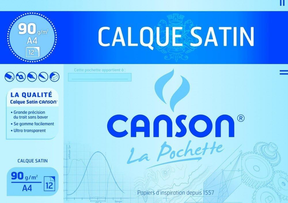 Canson 200017154 Pack 12 Sheets of Tracing Paper Smooth 90 g