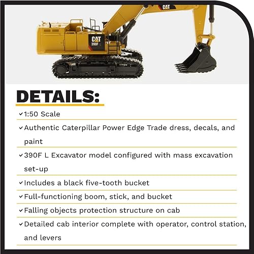 Miniatura 4 de Excavadora hidráulica Diecast Masters 1:50 Caterpillar 390F L | Camiones para gatos y equipos de construcción serie High Line | Modelo a escala 1:50