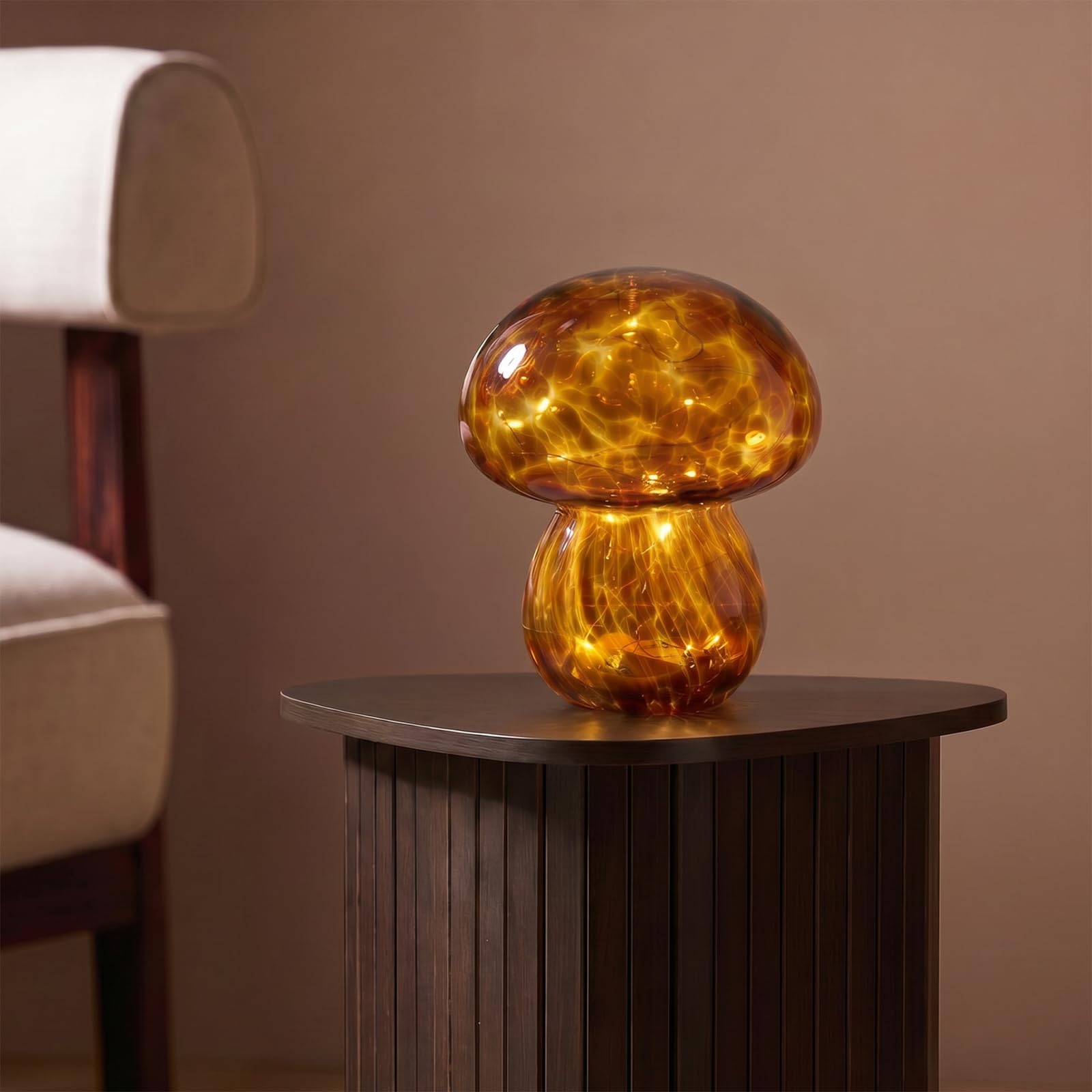 OHS Toadstool Glass Lamp Battery Operated Lights Indoor Touch Lights, Brown