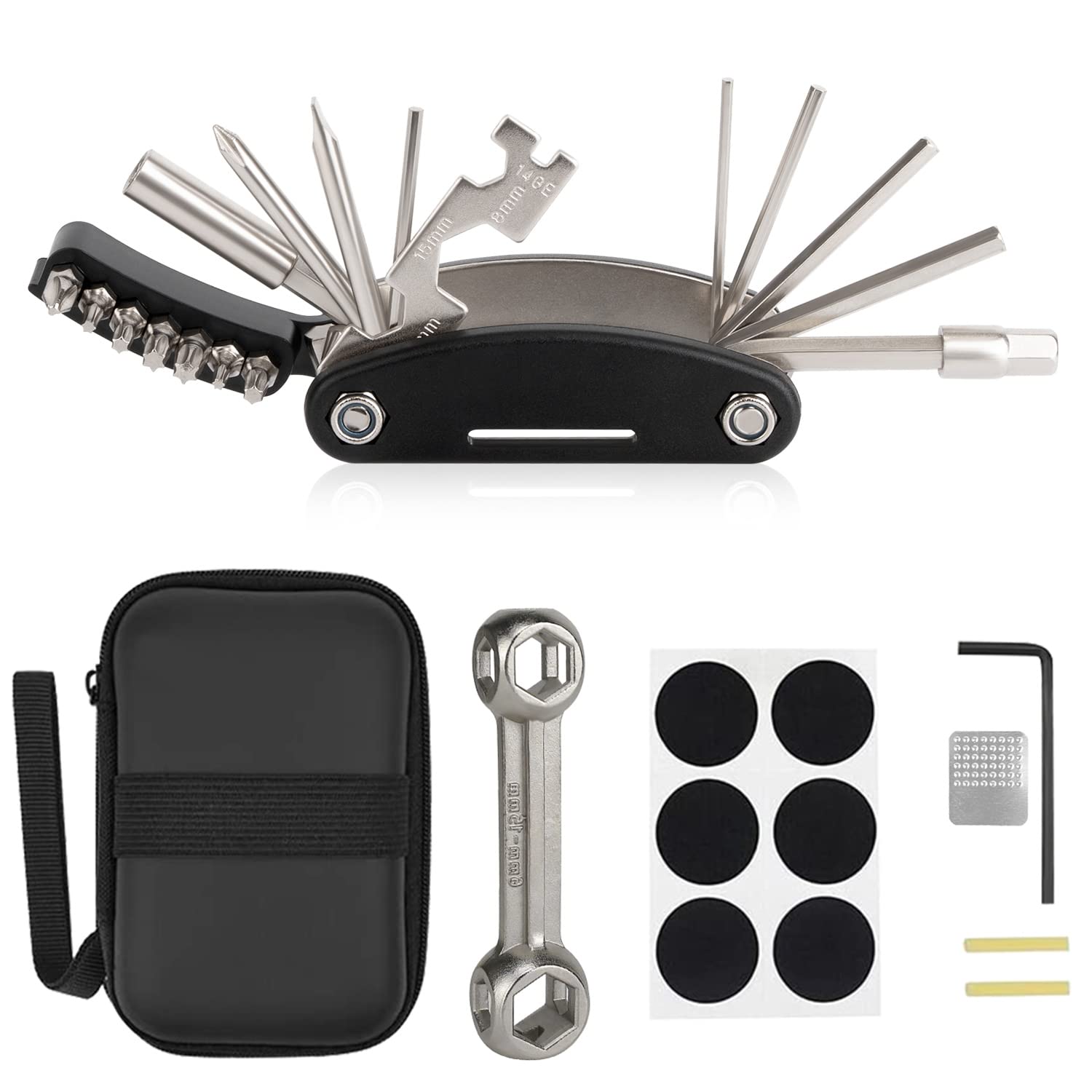 WOTOW Bike Repair Tool Kit - 21 in 1 Bicycle Multitool with Bone Wrench Portable Mountain Bike Tool Kit Riding Emergency Maintenance, Hex Key Wrench & Bike Tube Patch Kit & Tire Lever (21 in 1+Bone)