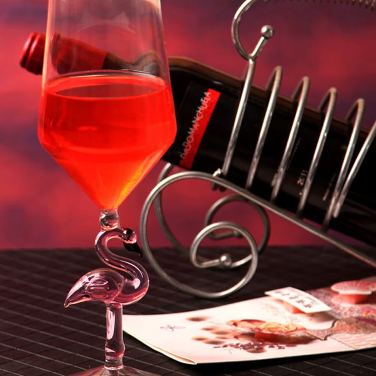 TOPPERFUN Flamingo Weinglas 2 Stück 330 ml Glas für Party, rotes Weinglas und Bordeauxglas, hochfußig, verschleißfest