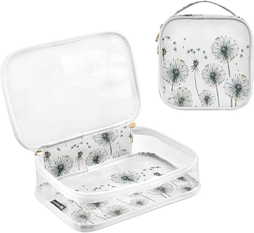 Miniatura 3 de ZOEO Estuche de viaje transparente, paquete de 2 bolsas de maquillaje, dientes de león, flores, neceser, cosméticos, portátil, organizador portátil