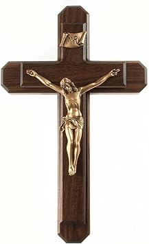 Christian Brands Sick Call Crucifix Set - Base Candles Cross Holy Water and Cotton, 13 H, Walnut/Antique Gold