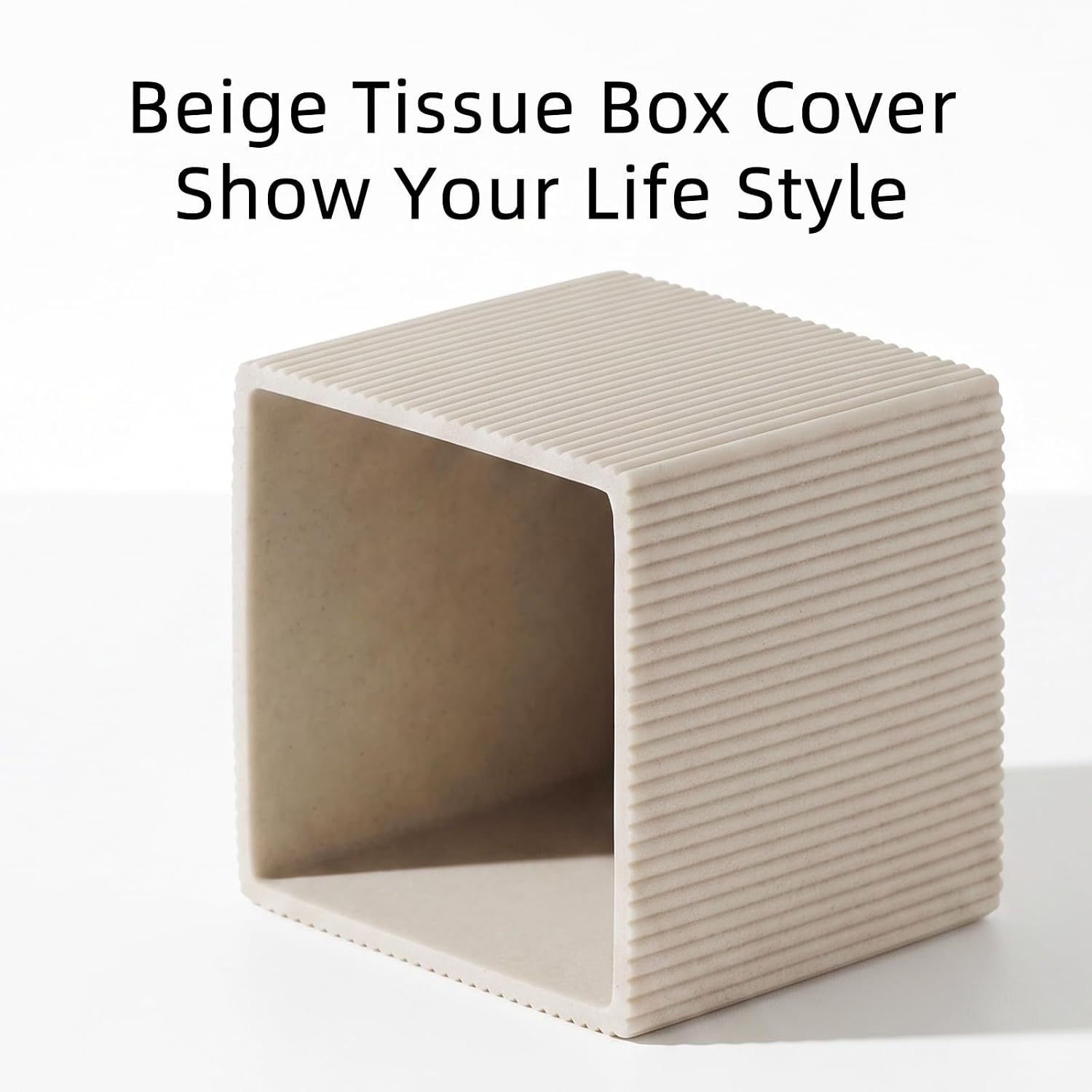 Tissue Box Cover Square,Facial Tissue Holder,Pinstripe Beige image 5