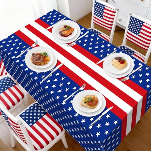Image of 3 Pack Patriotic Tablecloths,Red White and Blue Tablecloth,Patriotic Decor | Disposable Plastic Tablecloths 54 inchx108 inch,Red White and Blue Decorations for 4th of july Veterans Day Memorial Party Supplies