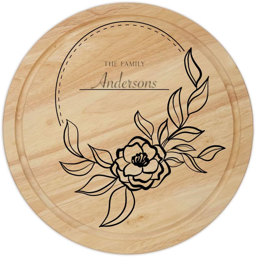 Personalised Chopping Board Cheese Board Wooden Cutting Board Wedding Gift Laser Engraved Housewarming Gift Custom Anniversary Mothers Day Gift for Couples & Families (Flower Squares)