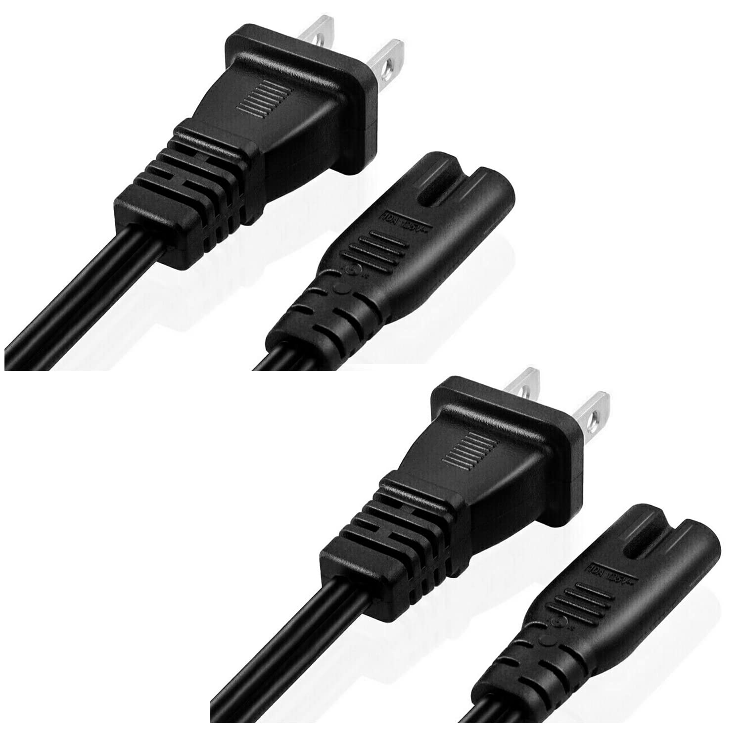 5 Core Extra Long 6ft 2 Prong 2 Pack Non-Polarized AC Wall Power Cable 2 Slot Cord for HP Dell Samsung Sony Asus Acer Toshiba Laptop Charger LED LCD Monitor Replacement Power Cord PP 1001 2 Pcs
