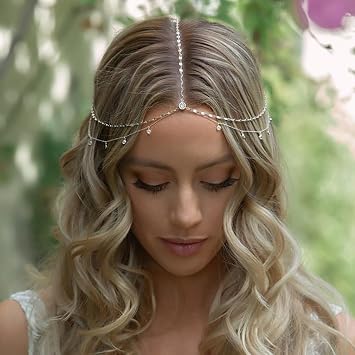 STONEFANS Rhinestone Head Chain Silver Bride Headpiece Wedding Headbands Chain Layered Festival Prom Hair Accessories for Women And Girls silver