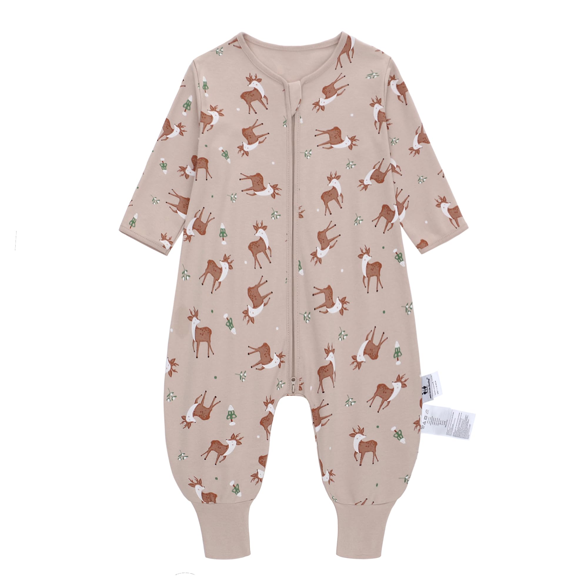 Baby Schlafsack mit Füßen 0.5 Tog 100% Baumwolle Kinder Sommerschlafsack mit Ärmel für Jungen und Mädchen (Hirsch, L/95-105CM)