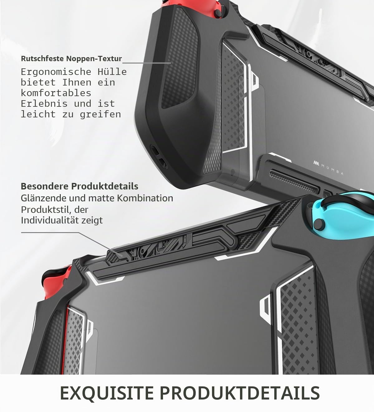 mumba Hülle für Nintendo Switch Robuste Schutzhülle Hybrid TPU Griff Case Cover [Blade Series] Kompatibel mit Nintendo Switch Konsole und Joy-Con Controller (Schwarz), Schwarz