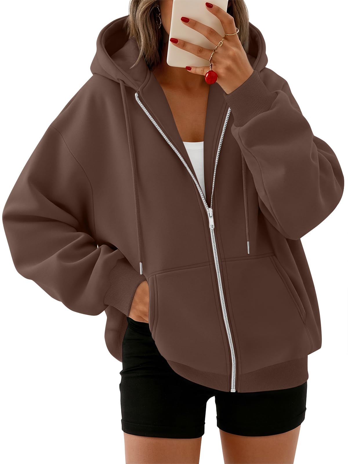 Trendy Queen Womens Oversized Zip Up Hoodies Y2K Fall Sweatshirts 2026