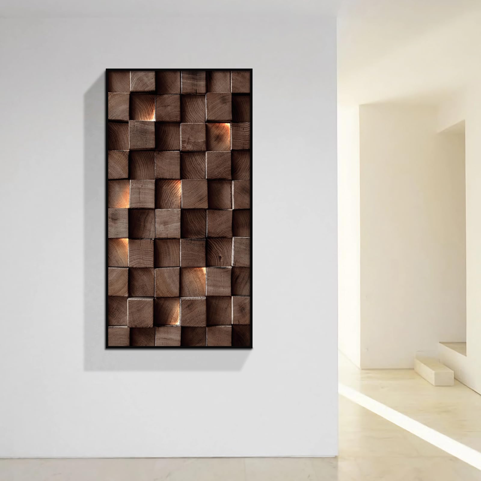 Photo 1 of YOOSART 2D HD Printed Wooden Block Pattern Wall Art with Aluminum Alloy Frame - Ideal for Living Room & Bedroom Decor (M4107,80cmx146cm/31.52" LX57.52 W)