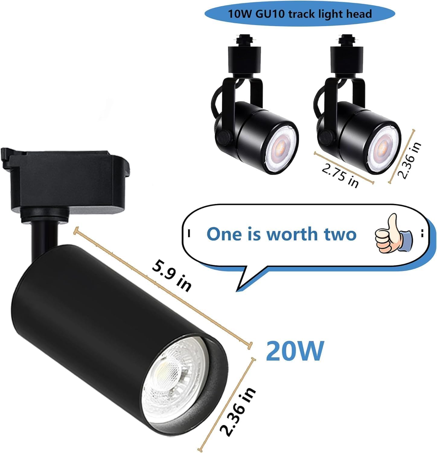 Kit de rieles y cabezales de iluminación 20W 6000K Blanco Frío Enchufe de luces LED compatibles con sistema H de riel