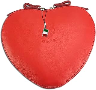 Florence OTF121R - Borsa a tracolla da donna a forma di cuore, in vera pelle, colore: Rosso, S