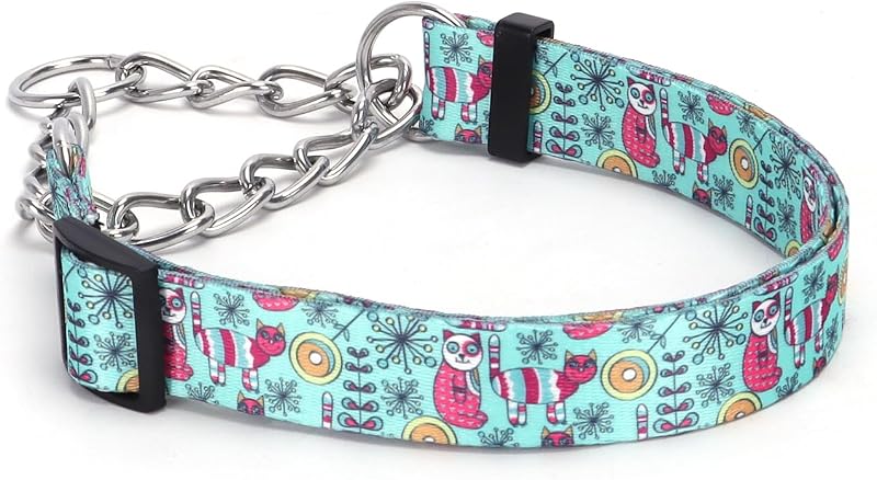 Coleira Martingale para Cães com Corrente de Aço Inoxidável e Estampa Floral Multicolorida Pimaodog HA12NO2, M