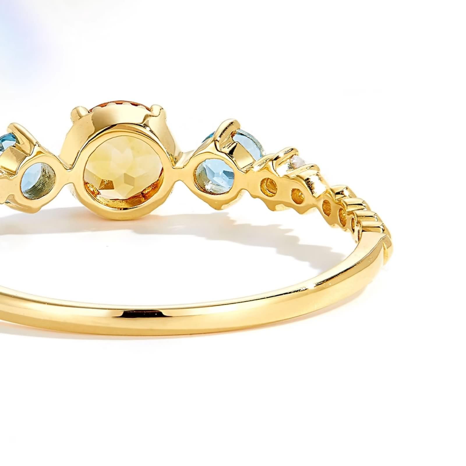 Anillo de Alianza Mujer Oro Amarillo 9K / 14K / 18K, Redondo con Citrina Topacio de 0,5 ct y Diamante, Anillos Matrimonio Oro Amarillo Mujer