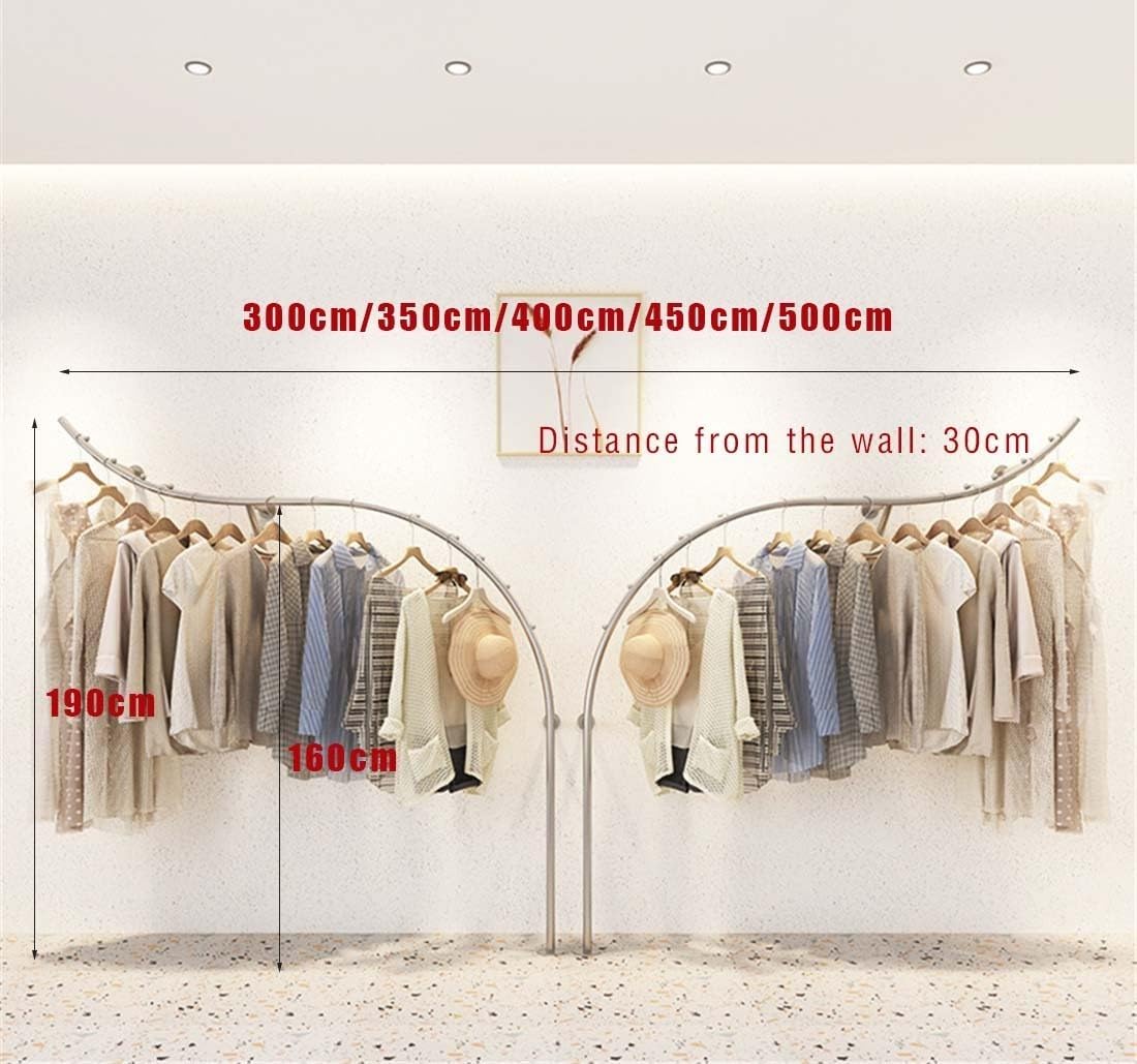 Stand Appendiabiti A Parete, Appendiabiti in Acciaio Inox, Appendiabiti A Tubo Rotondo, Appendiabiti in Argento Spazzolato per Negozio di Abbigliamento, Espositore Creativo