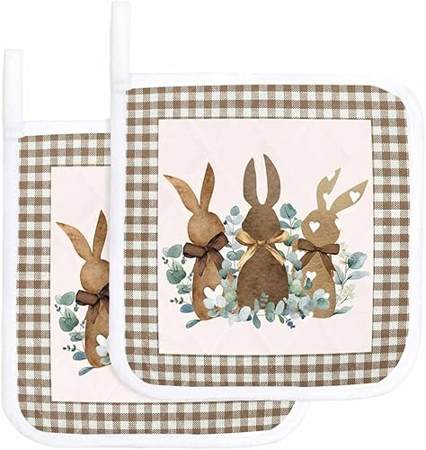 2 Packs Easter Pot Holders Sets for Kitchen,Oven Pan Plate Bowl Pads Heat Proof Mat with Hanging Loop,Terry Cloth Potholders Soft Grip For Cooking