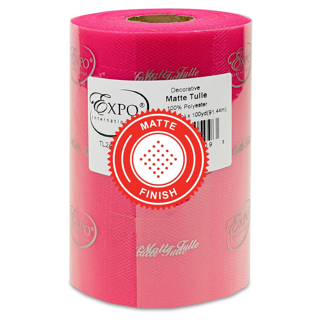 Expo International Decorative Matte Tulle, Roll/Spool of 6 Inch x 100 Yards, Polyester-Made Tulle Fabric, Matte Finish, Lightweight, Versatile, Washable, Easy-to-Use, Fuchsia