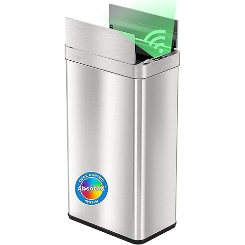 iTouchless 68 Liter / 18 Gallon Wings-Open Lid Sensor Kitchen Trash Can with Odor Filter, Dog-Proof Slim Automatic Large Capacity Stainless Steel Garbage Recycling Bin for Home Office Business Garage