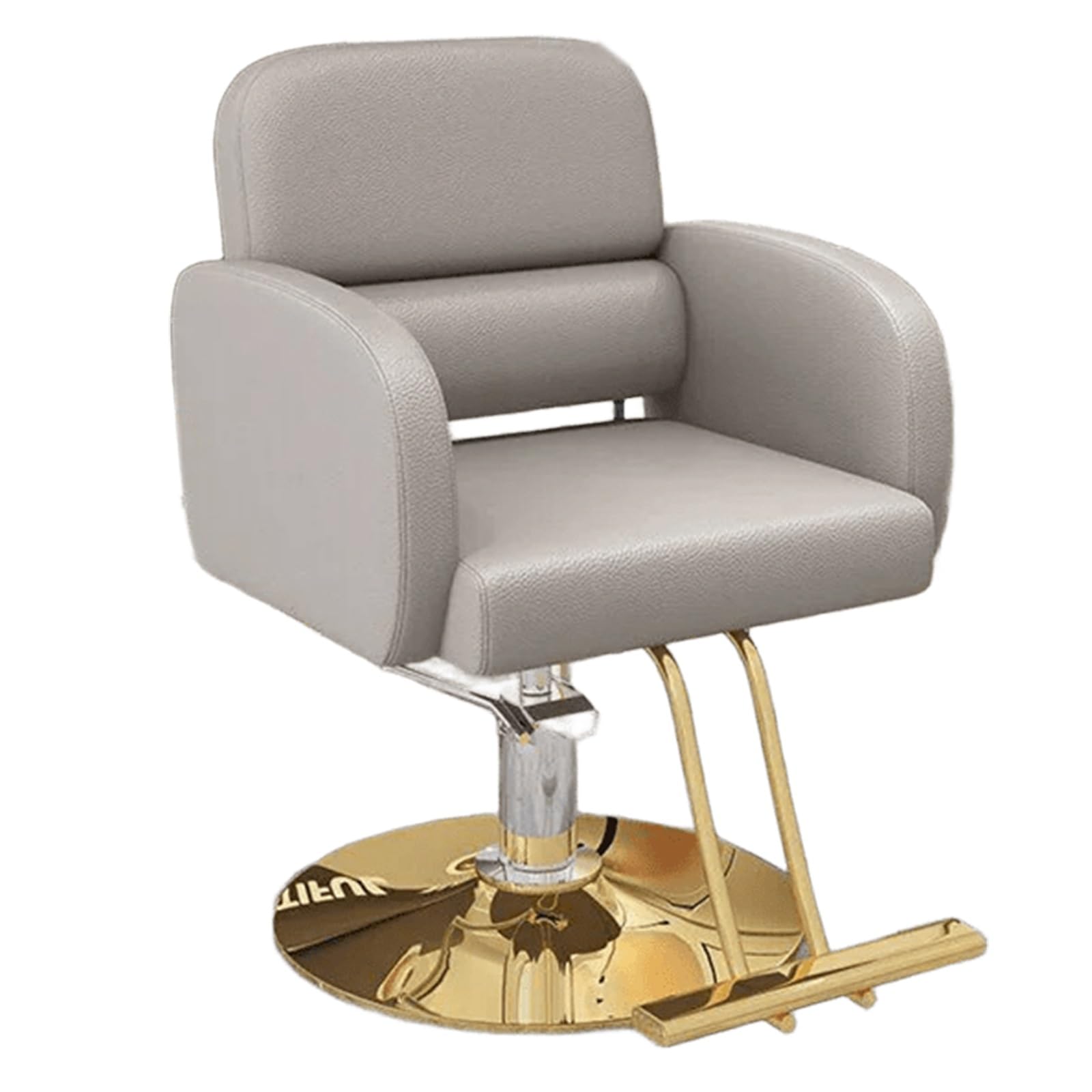 Sillas de barbero, Silla ergonómica para peluquería para estilistas: Silla de barbero giratoria de Cuero con Altura Ajustable y Base chapada en Oro para barberías y spas (Beige).