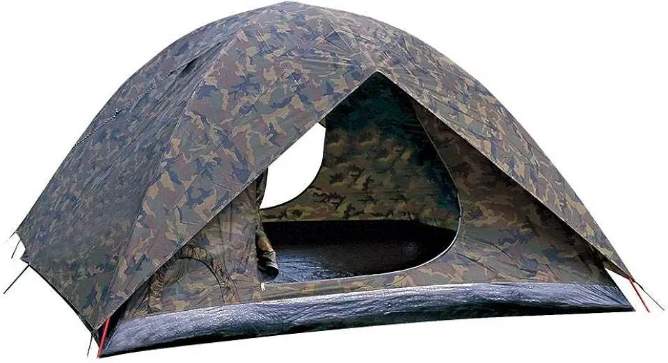 NAUTIKA, Barraca para acampamento leve com sobreteto completo Modelo Amazon com capacidade para 3 pessoas. Coluna d’água de 1.800mm. Modelo Iglu camuflada autoportante. Verde e Marrom