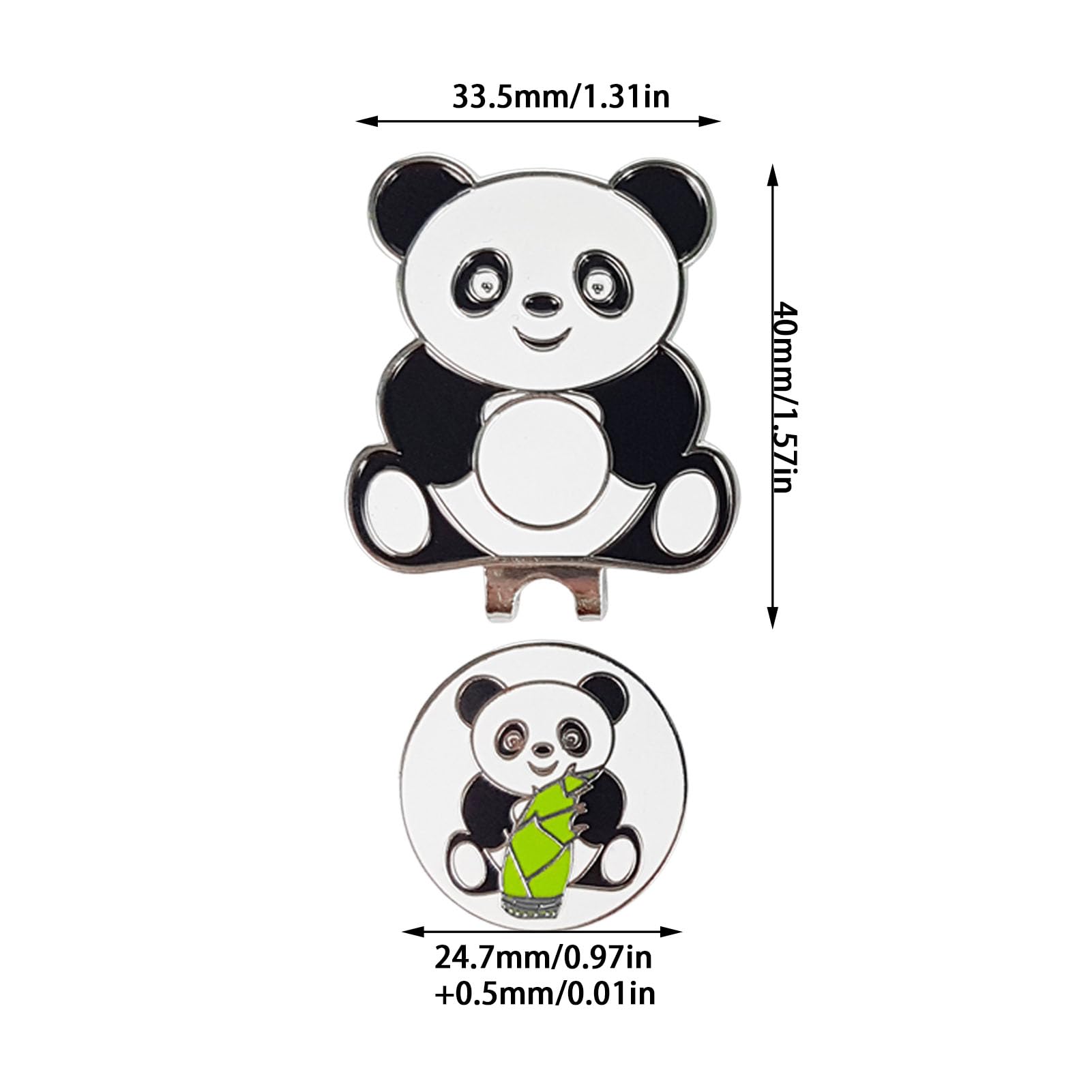 Hutclip Für Golfballmarker – 40 Mm Golfmarker Im Cartoon-Panda-Stil | Magnetischer Ballmarker Aus Metall, Trainingshilfe, 25 G, Sportzubehör Mit Niedlichem Tiermuster Für Professionelle Golfer, Grüne