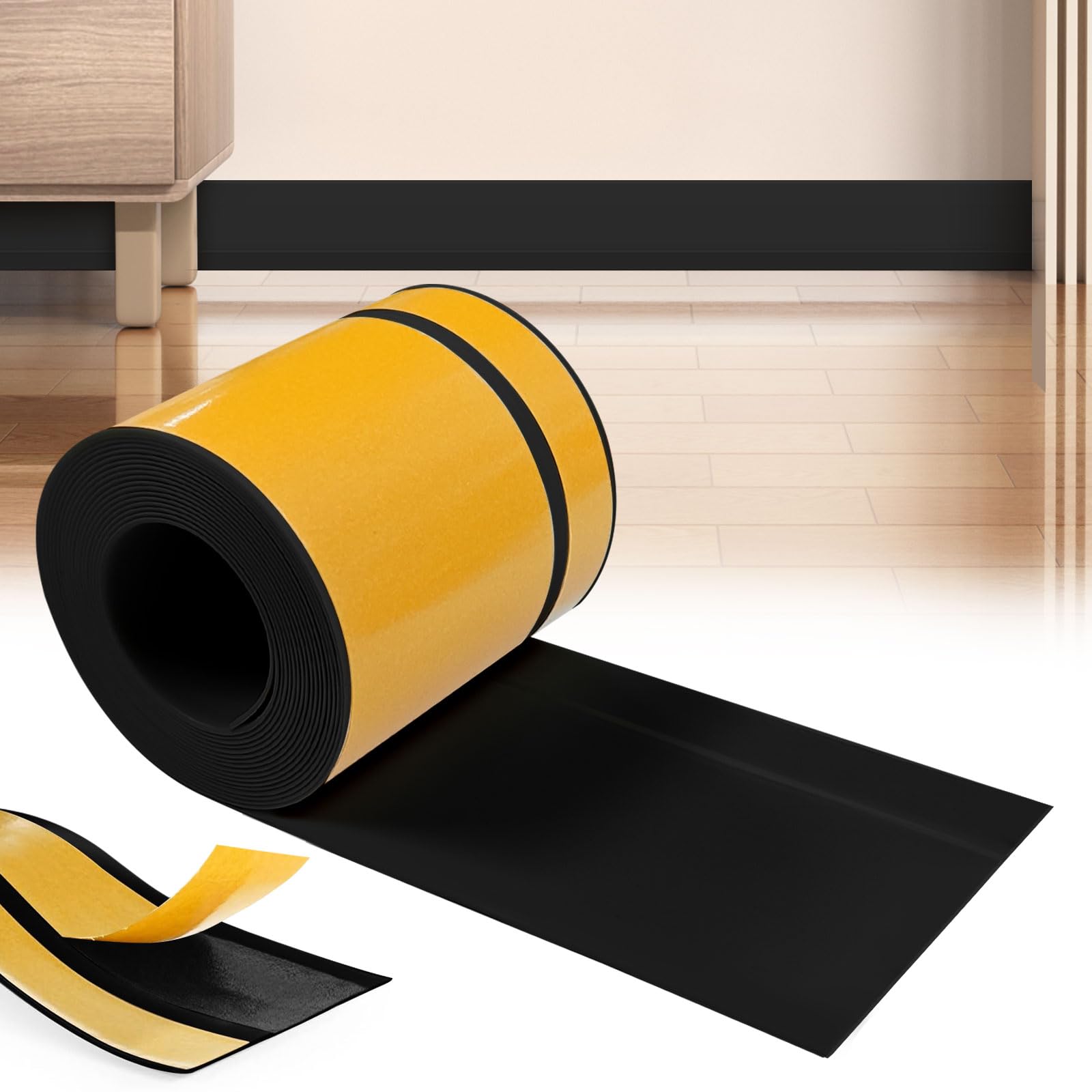 Listwa przypodłogowa, 60 mm x 20 mm x 10 m elastyczna listwa przypodłogowa z PCW, wodoodporna, odporna na zabrudzenia i pleśń, odpowiednia do łazienki i kuchni (czarna)