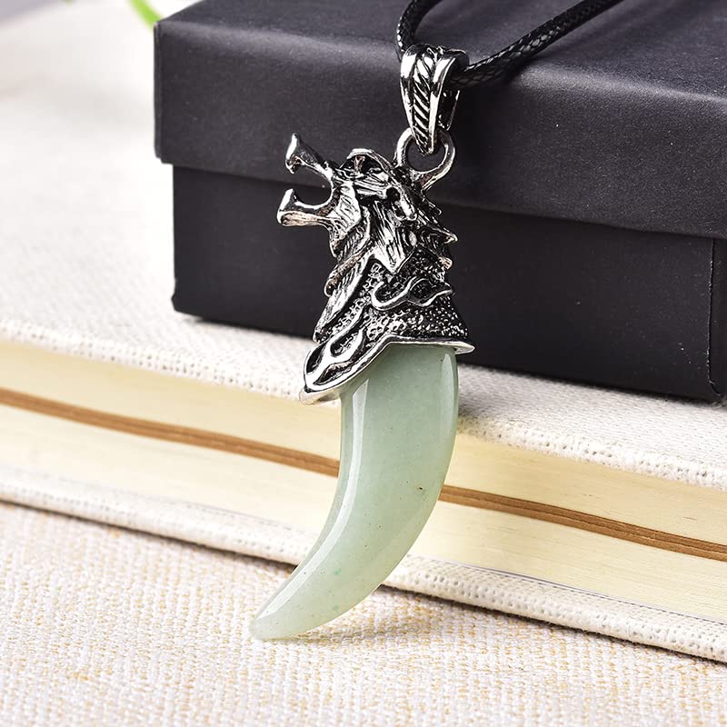 YONGERN1PC Natural Crystal Point Pendant Wolf Tooth Amethyst Opal Handmade Mineral Jewelry Chain for Men Women Jewelry Amulet Souvenir (Color : Aventurine)