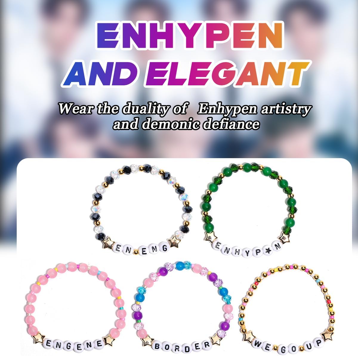 AICase for Enhypen Merch Gifts Inspired Crystal Bracelets 5 Pcs Stackable Stretch Friendship Beaded Bracelets Merchandise Jewelry Gifts for Fans Birthday Christmas Stocking Stuffers_207 - Image 6