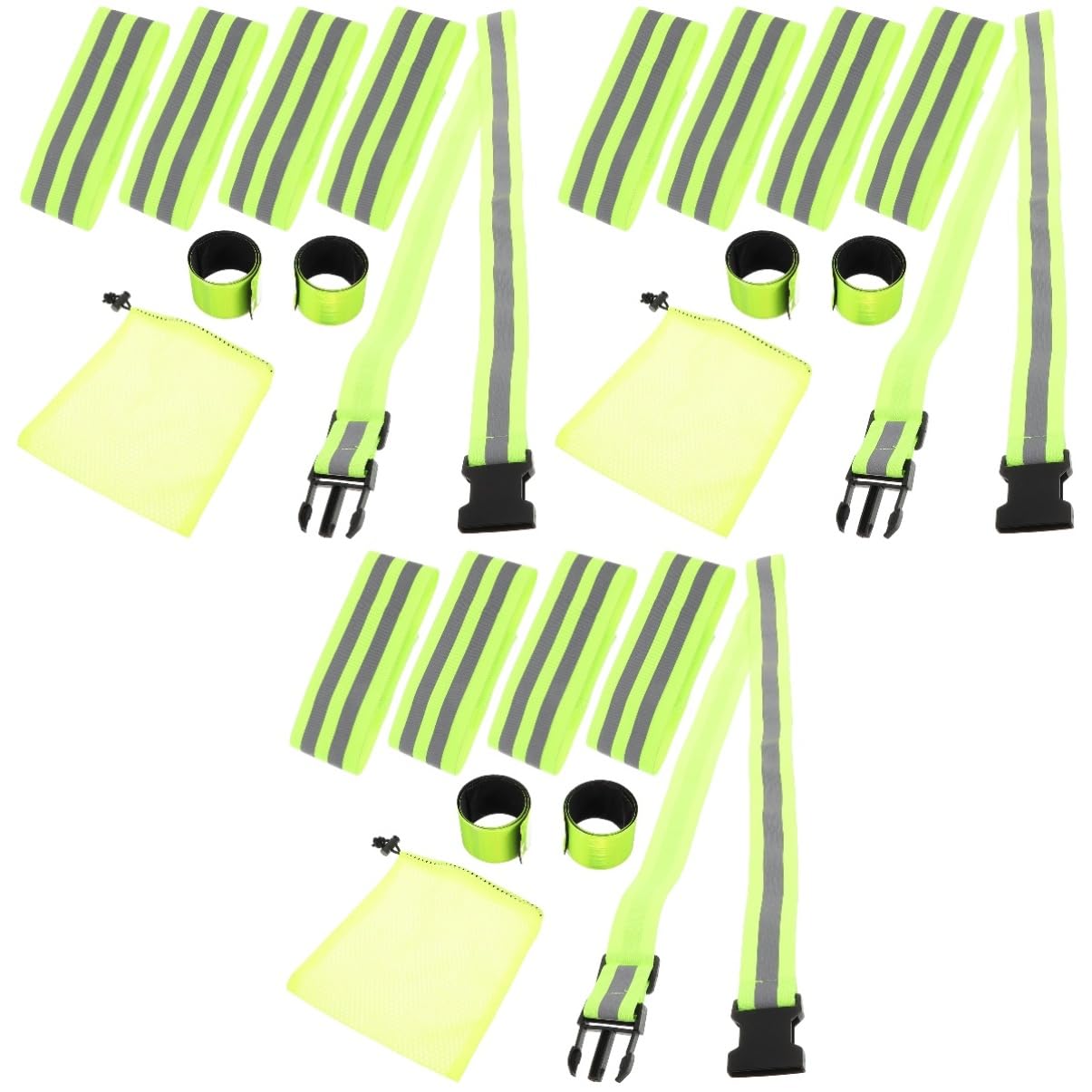 BESPORTBLE 3juegos Bandas Reflectantes Ajustables para Correr y Actividades Nocturnas Incluye Cinturón y Brazaletes Alta Visibilidad y Reutilizables para Ciclismo Senderismo y Maratones