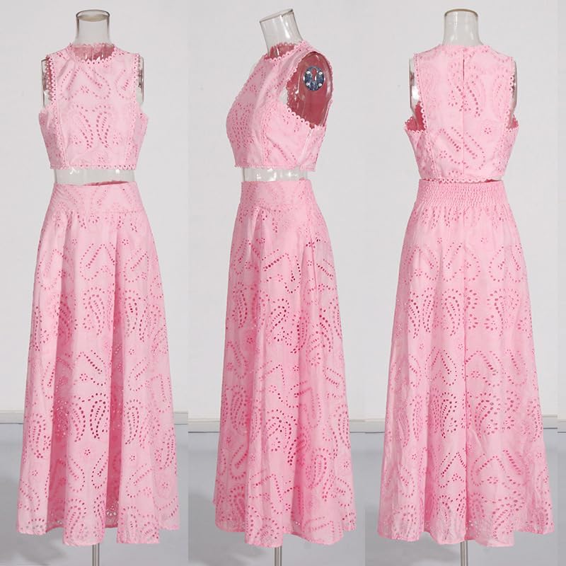 Women's 2 PCS Lace Holes Tank Tops Bodycon Skirts Sexy Nightclub Party Dress Outfits Set - Image 3