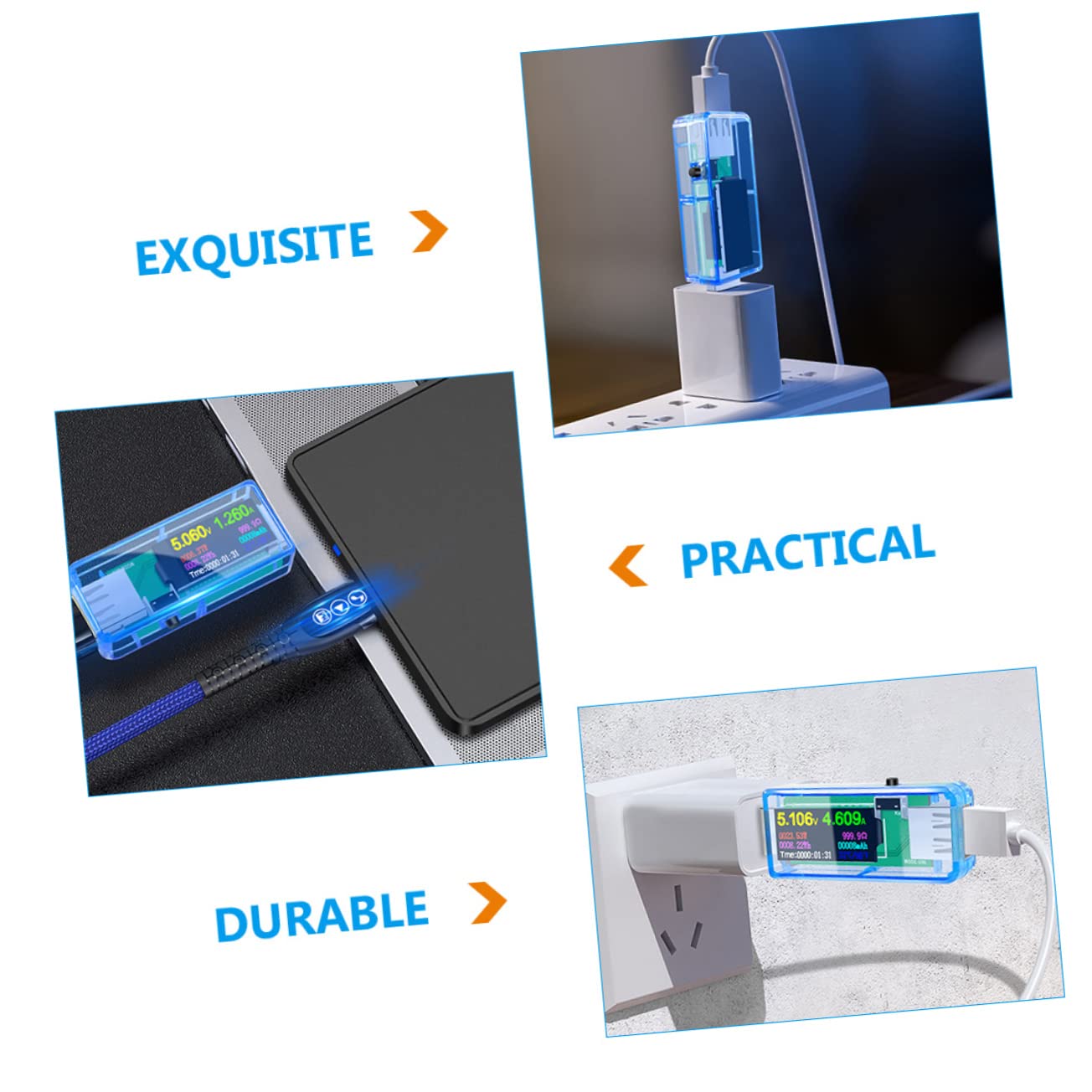 jojofuny 3piezas Medidor De Potencia Usb Digital Probador De Voltaje y Corriente Multímetro Portátil Para Carga De Dispositivos Usb Pantalla Lcd De Alta Definición Herramienta Práctica