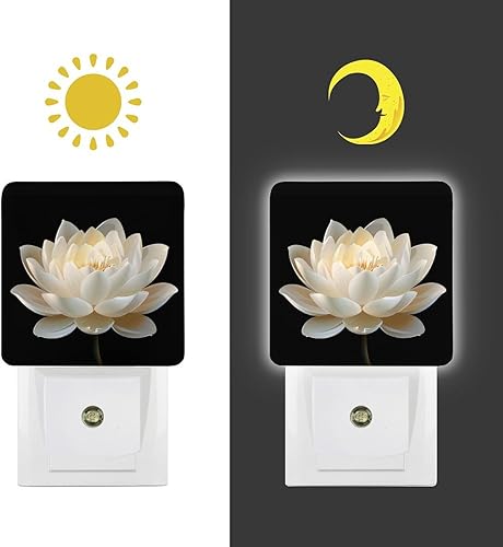 Miniatura 7 de Luz nocturna de flor de loto blanco, luz nocturna enchufable en pared con sensores de luz del atardecer al amanecer, lámpara LED decorativa para