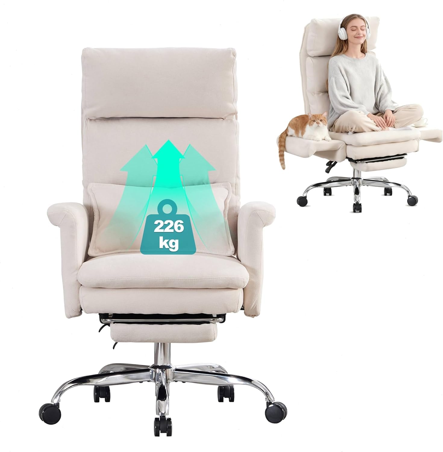 UEV Chaise de Loisirs 226 kg(500lb), Fauteuil Pivotant en Chenille, Beige