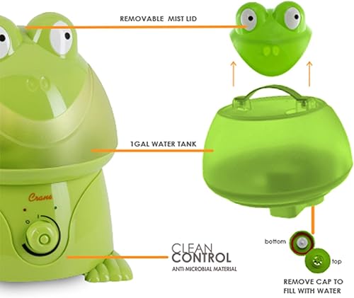 Miniatura 5 de Crane Humidificador ultrasónico de niebla fresca Animal para dormitorio de niños y guardería, 1 galón, fácil de limpiar, configuraciones ajustables,