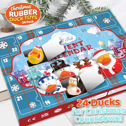 LATERN 2025 Advent Calendar, 24 Days Christmas Countdown with 24 Rubber Ducks Fun Duckie Bath Toys for 3-9 Year Old Girls Toys Christmas Decoration Party Favor Gifts (32cm x 22cm) - Image 4