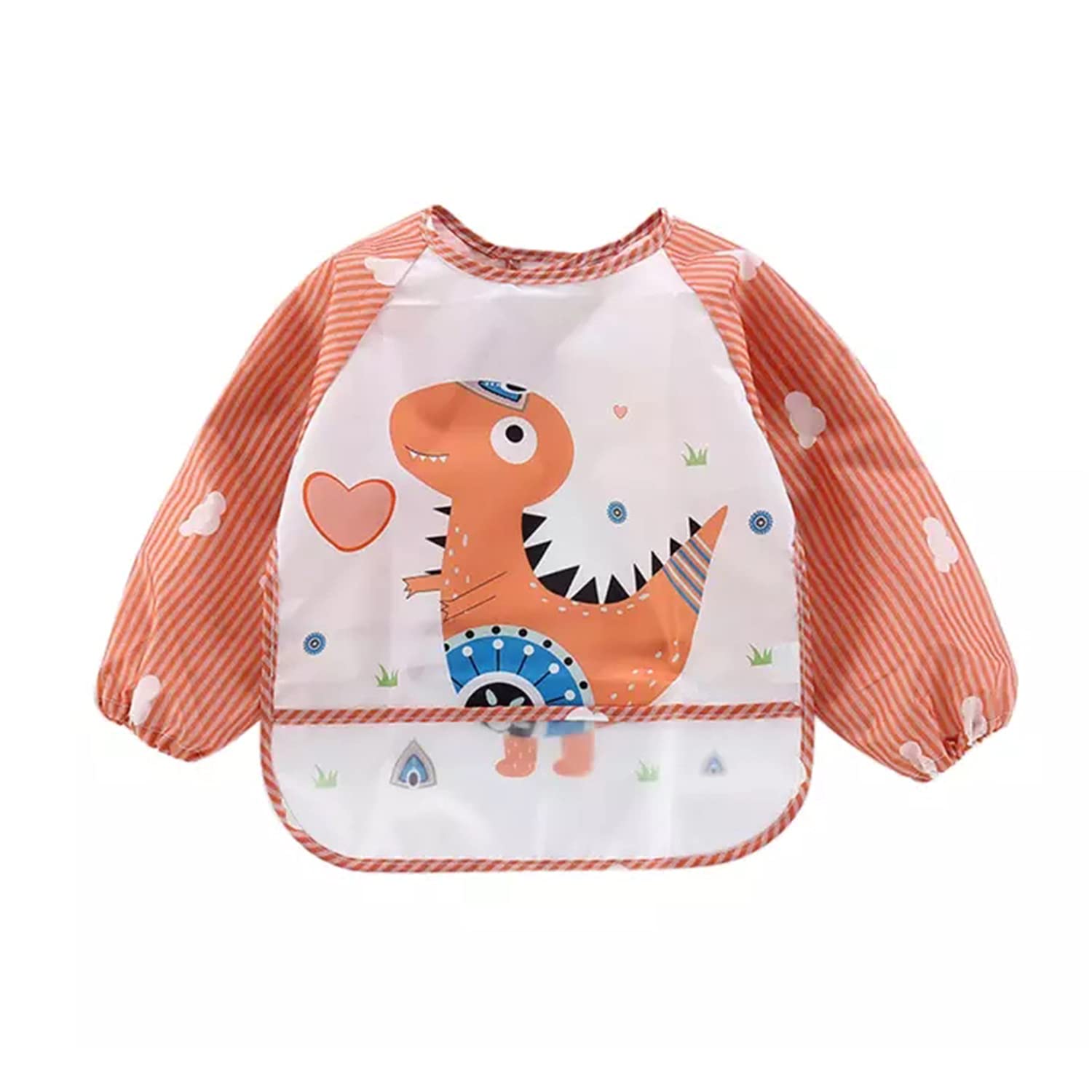 Long Sleeved Bib Water Resistance Bibs for Babies and Toddlers with Pocket Wipeable-Eat and Play Smock Apron for Boys and Girls