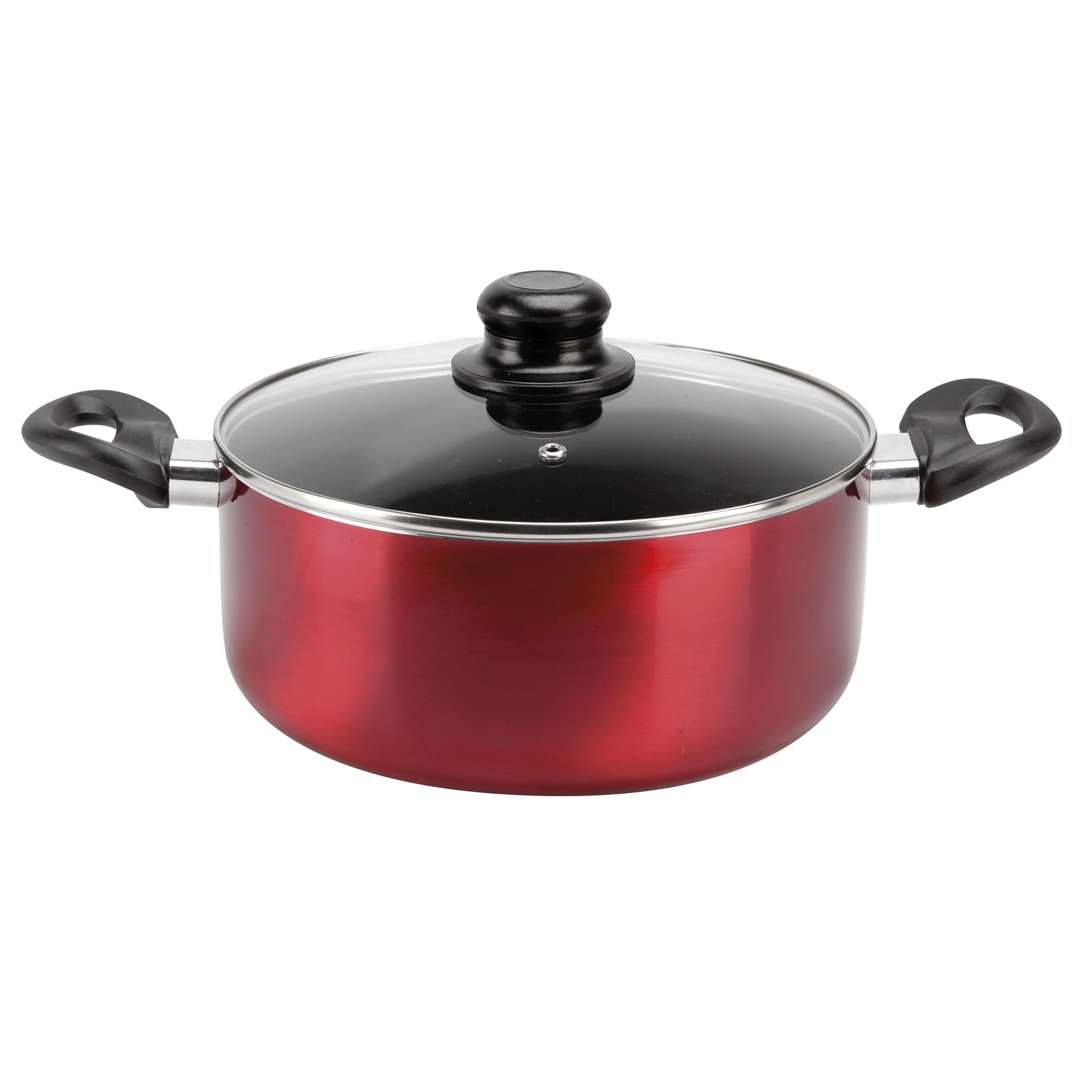 Sitram Cherry 712390 Pressed Aluminium Saucepan Diameter 24 cm - Non-Stick Coating - Metallic Red - Glass Steam Lid Included - Suitable for All Heat Sources Including Induction