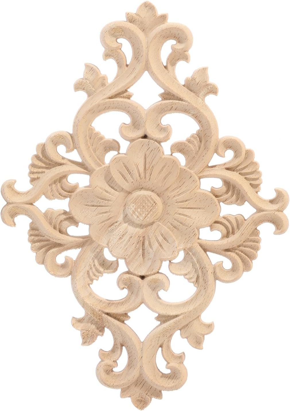 1PC Hand Wooden Carved Appliques Onlays Carving Applique Wood Carving Decal Wood Applique for Bed Door Cabinet Mirror Fireplace Wardrobe Furniture Decoration(04,38x18cm/14.96"x7.09")