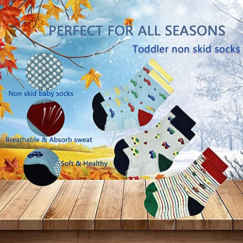 Image of Baby Socks with Grips Infants Toddler Kids Boys Girls Non Slip /Anti Skid Cotton Crew Socks