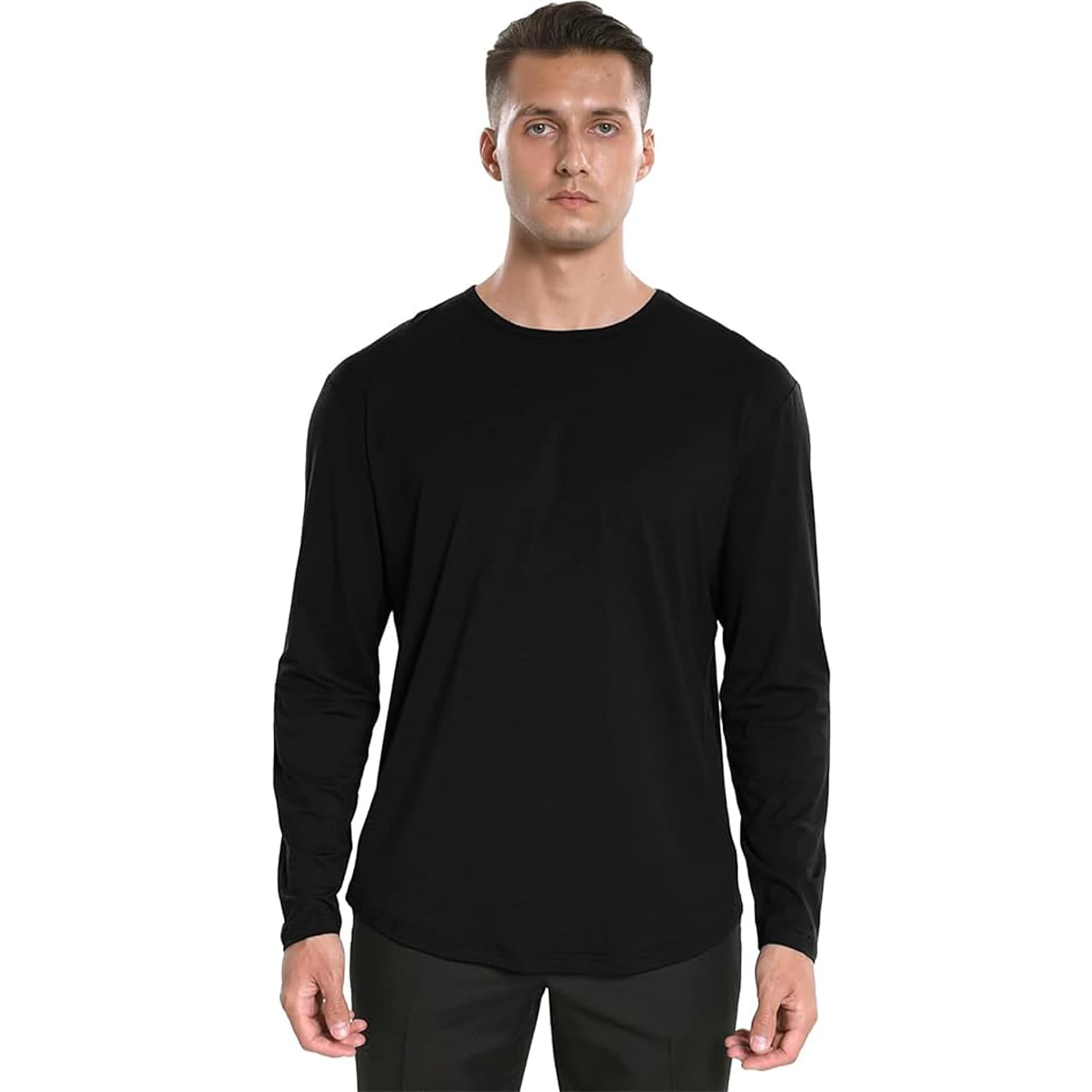 netdraw - Camiseta de bambú Ultra Suave para Hombre, con Dobladillo Curvo, Ligero y refrescante, Manga Larga y Corta