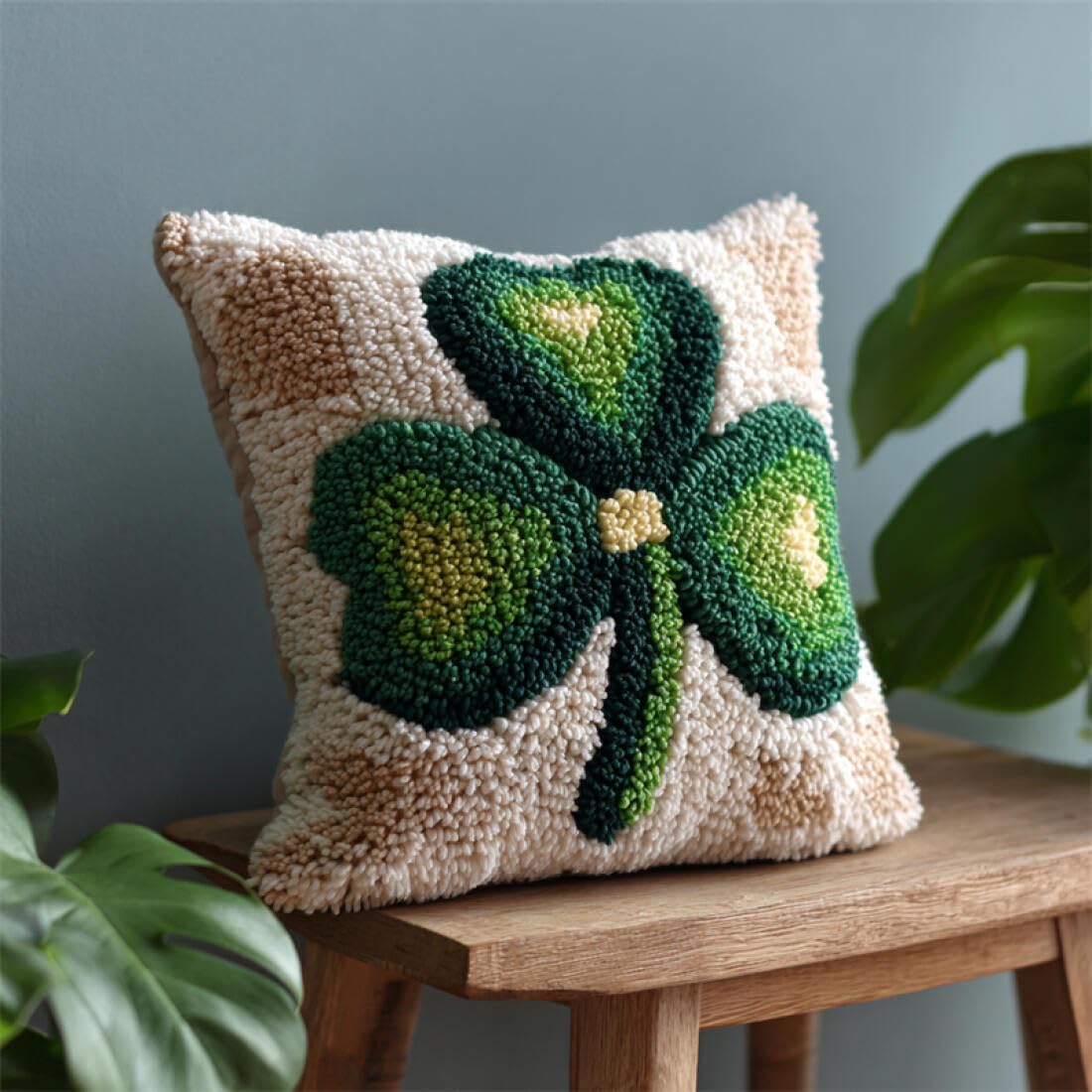 Kitquiver Latch Hook Cushion Craft Kits Cartoon Leaves Latch Hook Kit for Adults Beginners Embroidery Crochet Set DIY Throw Pillow Covers Kits 17x17In