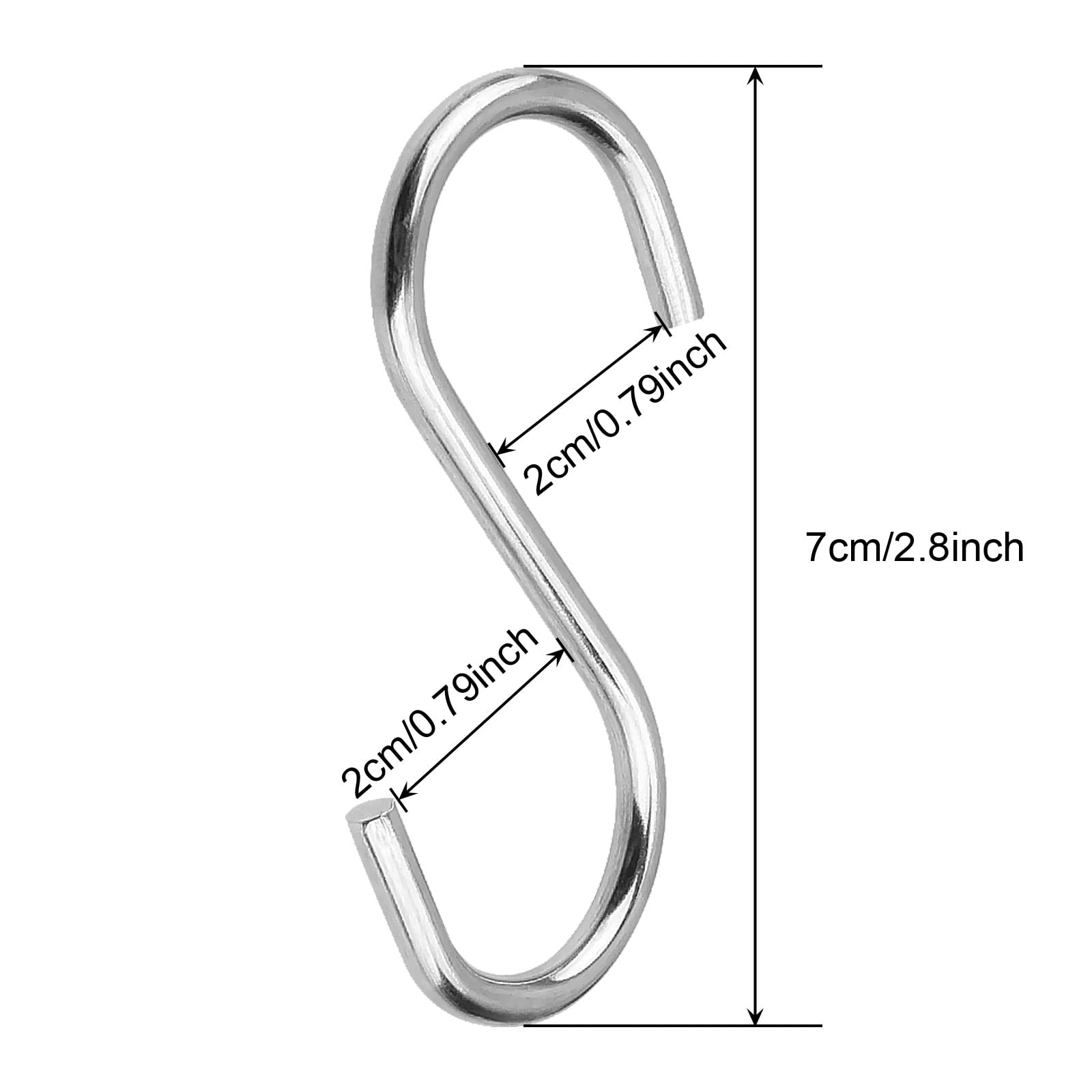 LOLYSIC 100 Pieces 2.8'' S Shape Stainless Steel S Hooks for Hanging Sliver S Hooks Rack Hanger Heavy Duty Hanging Hooks for Kitchen Workshop Bathroom Garden - Image 2